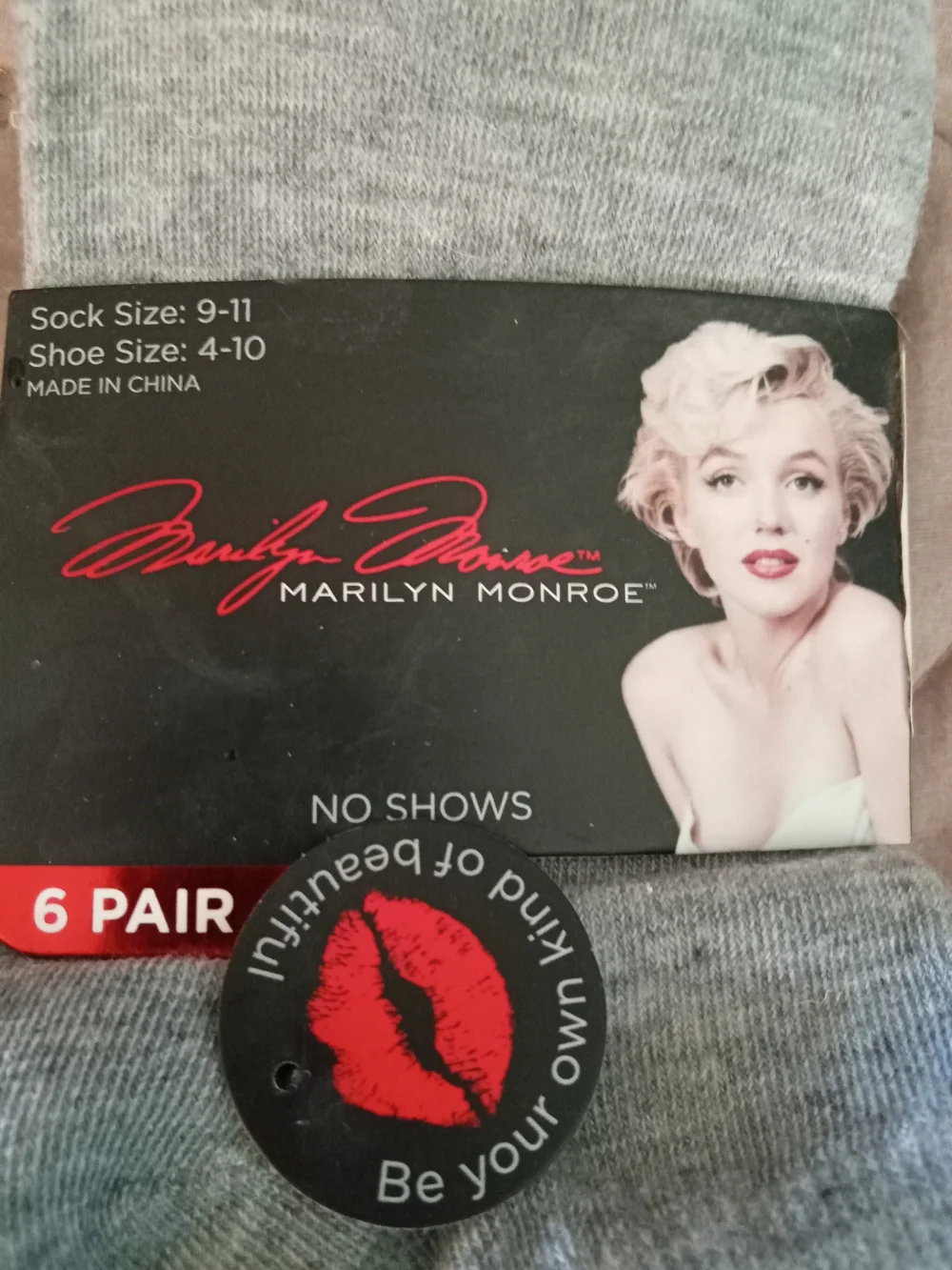 Marilyn Monroe Women's No-Show Socks - Light Gray, Black And White (6 Pack)